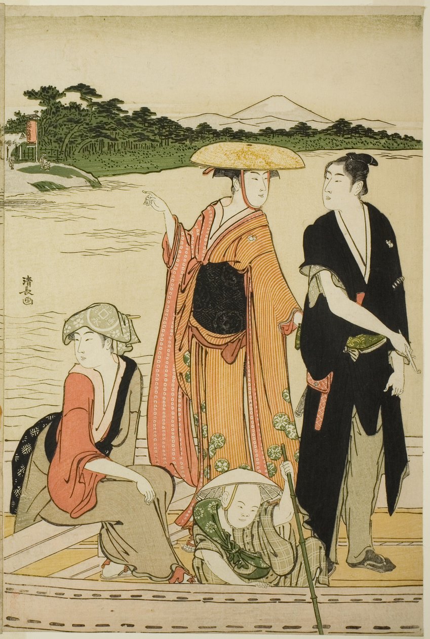 Prom na rzece Rokugo autorstwa Torii Kiyonaga