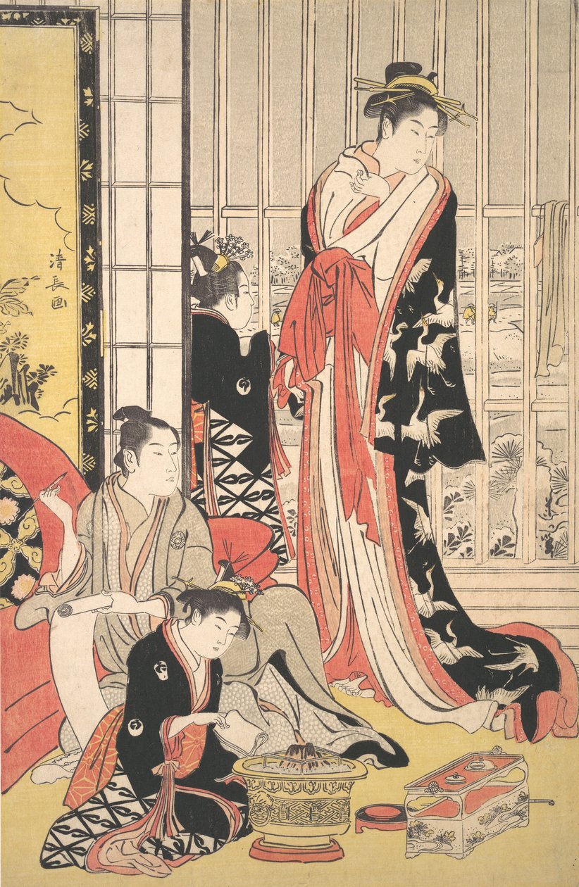 Scena wewnętrzna, ca. 1788. autorstwa Torii Kiyonaga