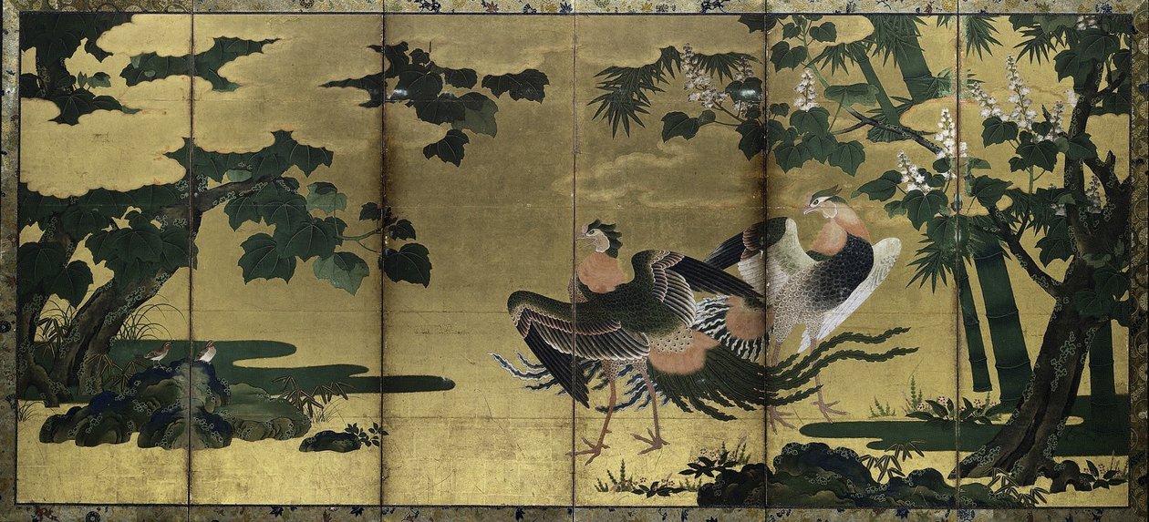 Feniksy i Paulownia, koniec XVI wieku. autorstwa Tosa Mitsuyoshi