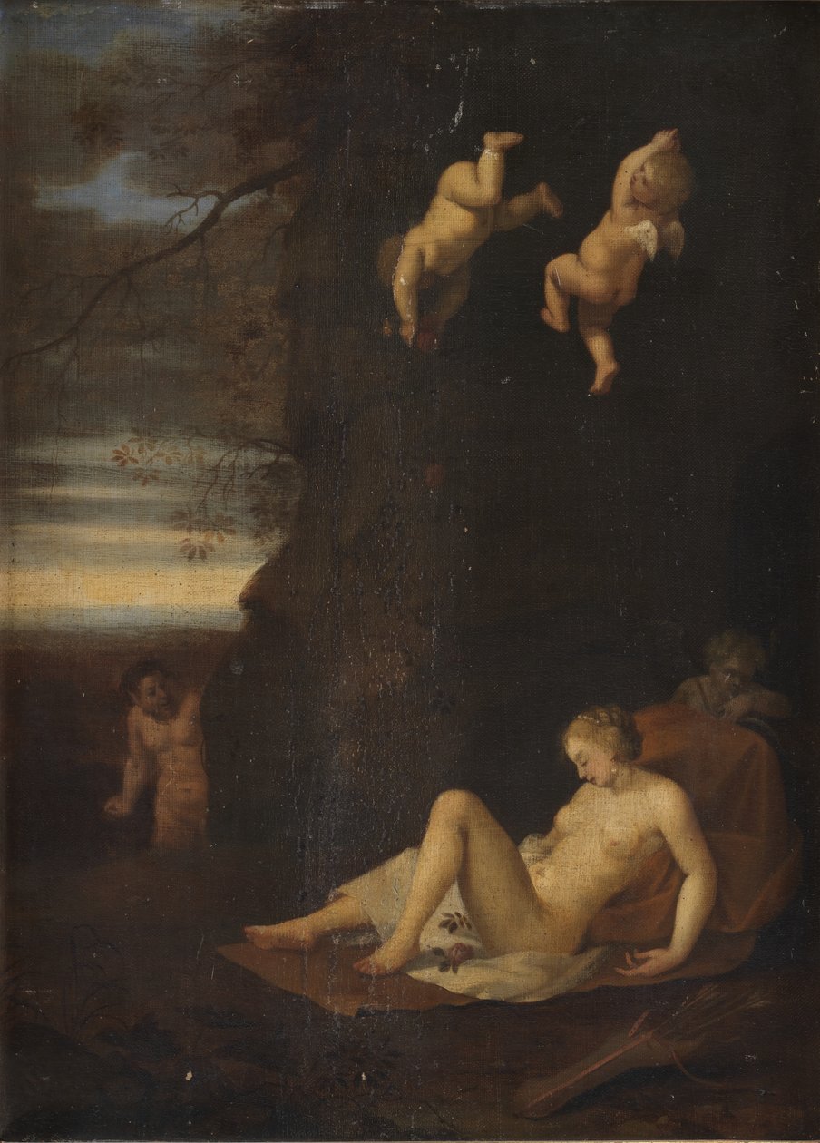 Satyr szpieguje śpiącą nimfę, Antiope autorstwa Toussaint Gelton