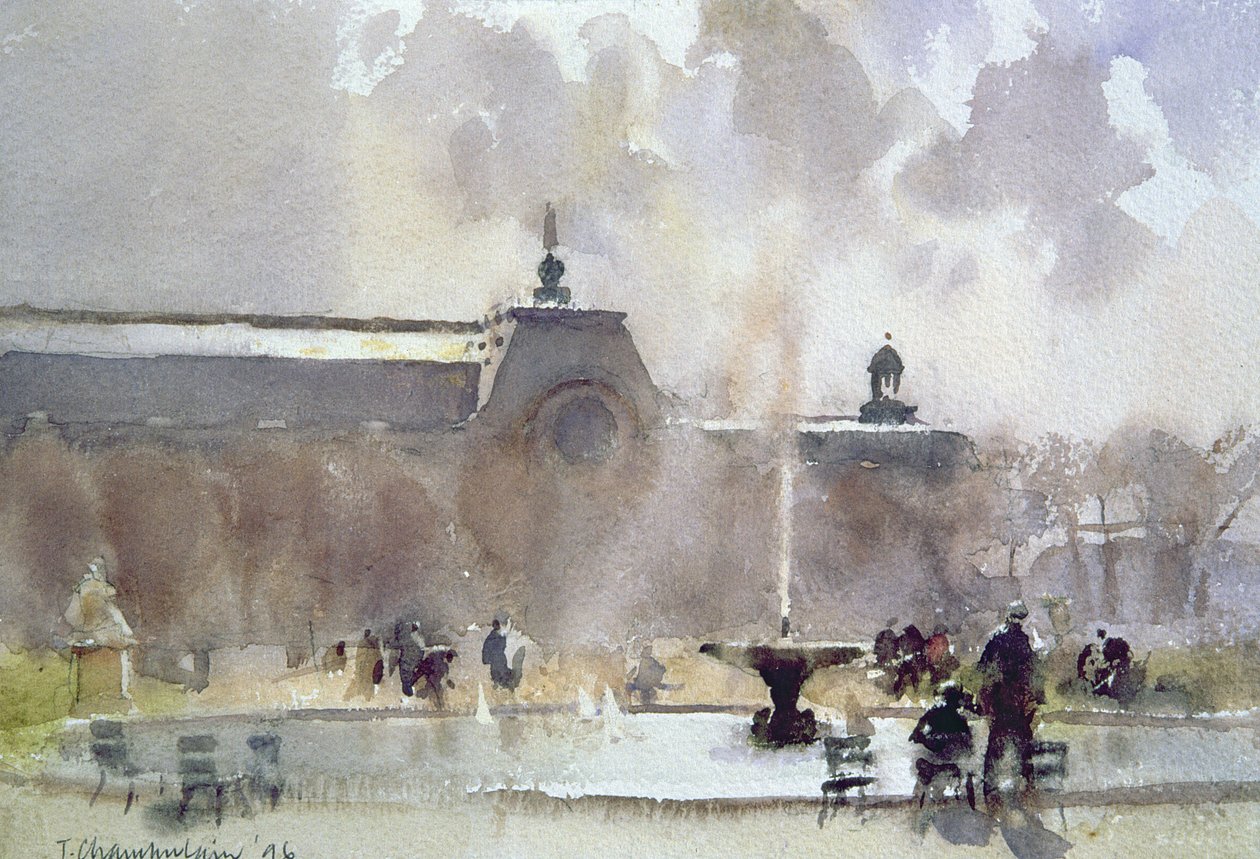Breezy Day, Tuilleries Gardens, 1996 (wc na papierze) autorstwa Trevor Chamberlain