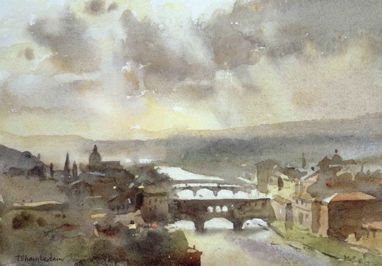 Rzeka Arno, Florencja (wc na papierze) autorstwa Trevor Chamberlain
