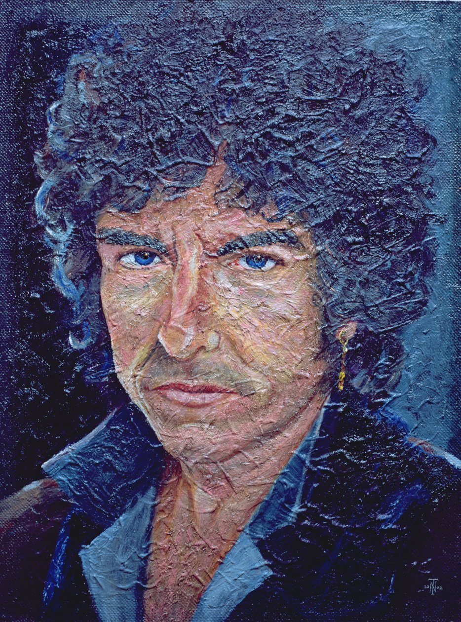 Dylan (ur.1941) (olej akryl na alabastyny na hesji kładzionej) autorstwa Trevor Neal