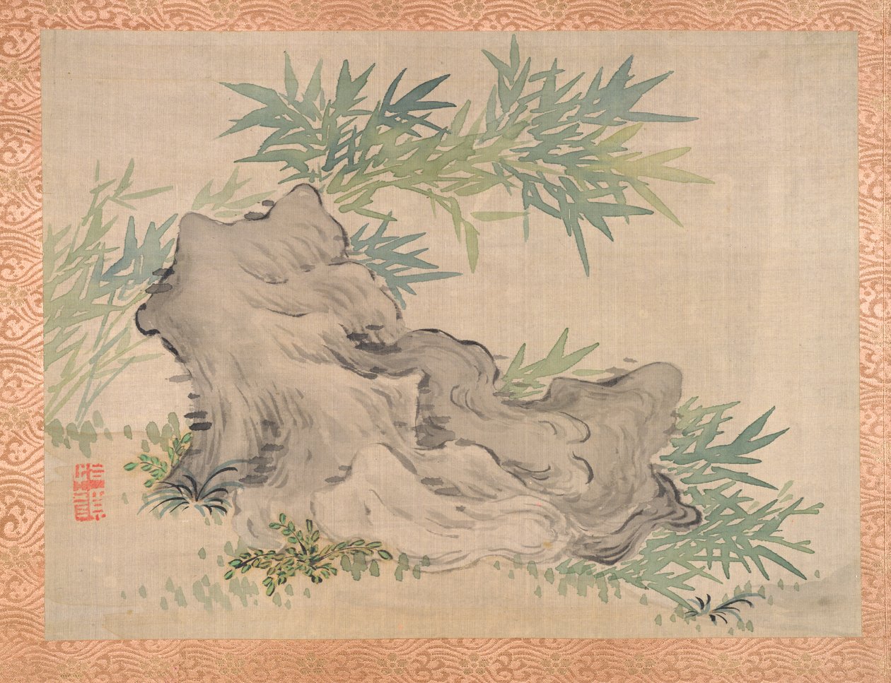 Bambus i skały, 1851 (akwarela na jedwabiu) autorstwa Tsubaki Chinzan