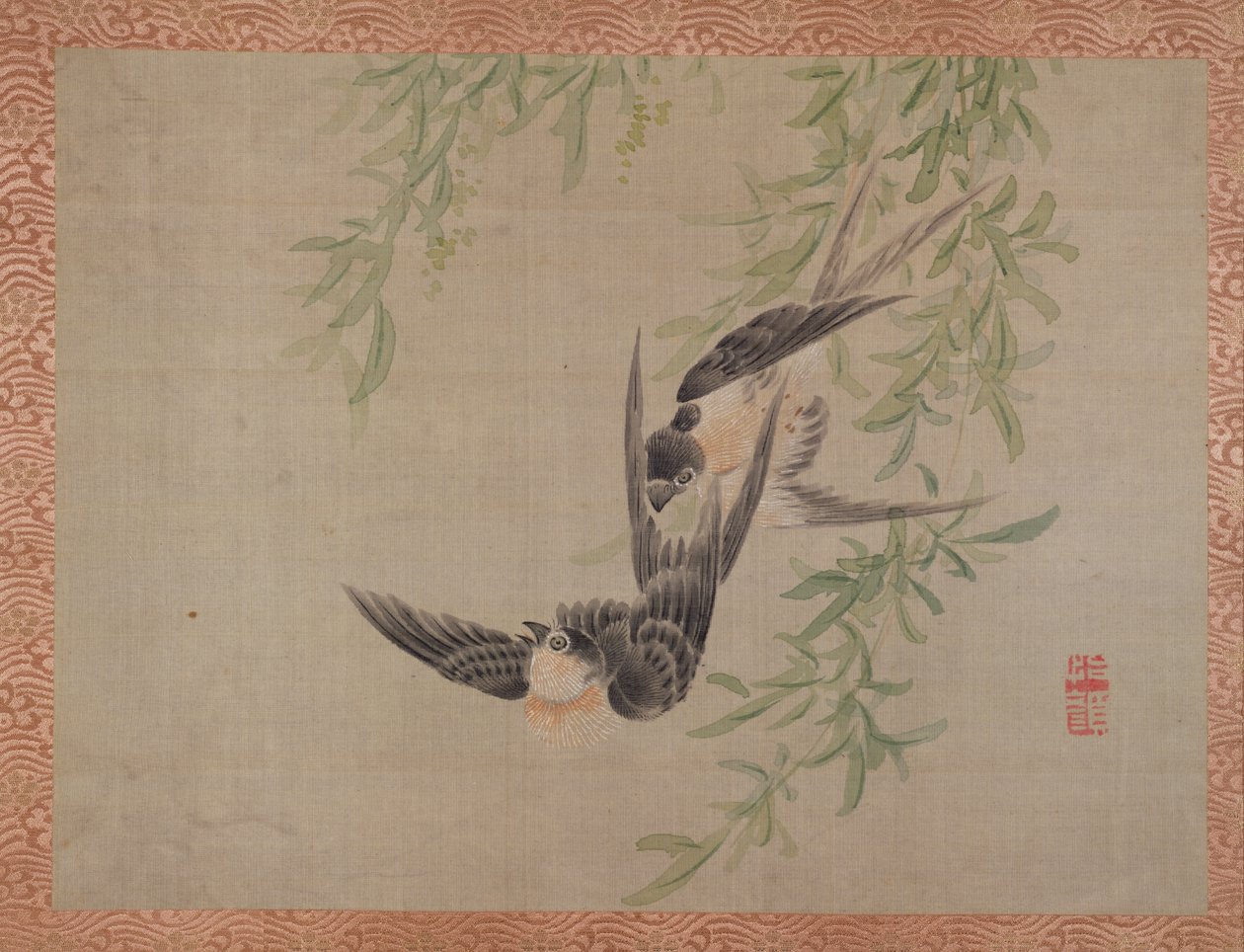 Jaskółka w locie, 1851 (akwarela na jedwabiu) autorstwa Tsubaki Chinzan