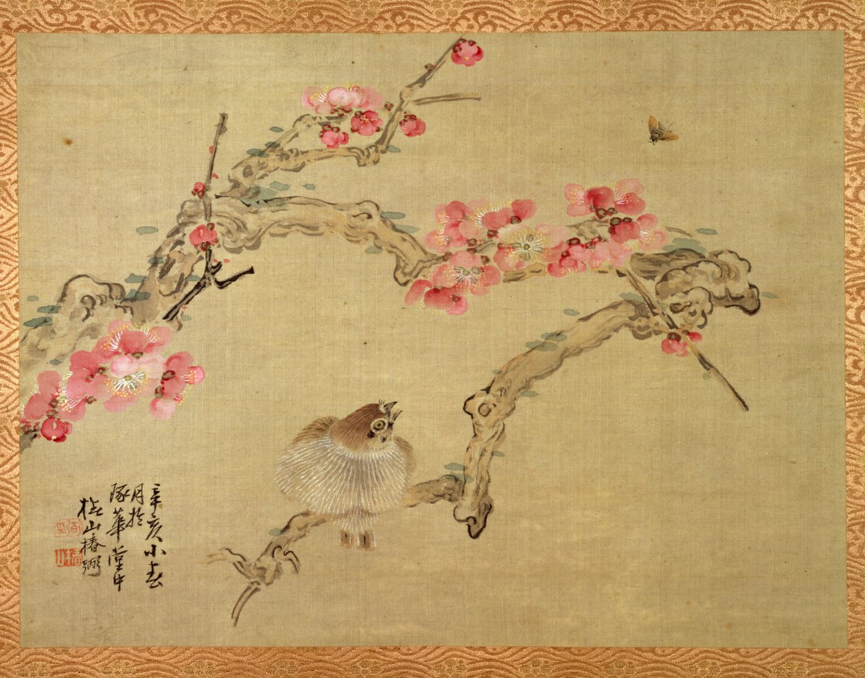 Kwiat drzewa i ptak, 1851 (akwarela na jedwabiu) autorstwa Tsubaki Chinzan