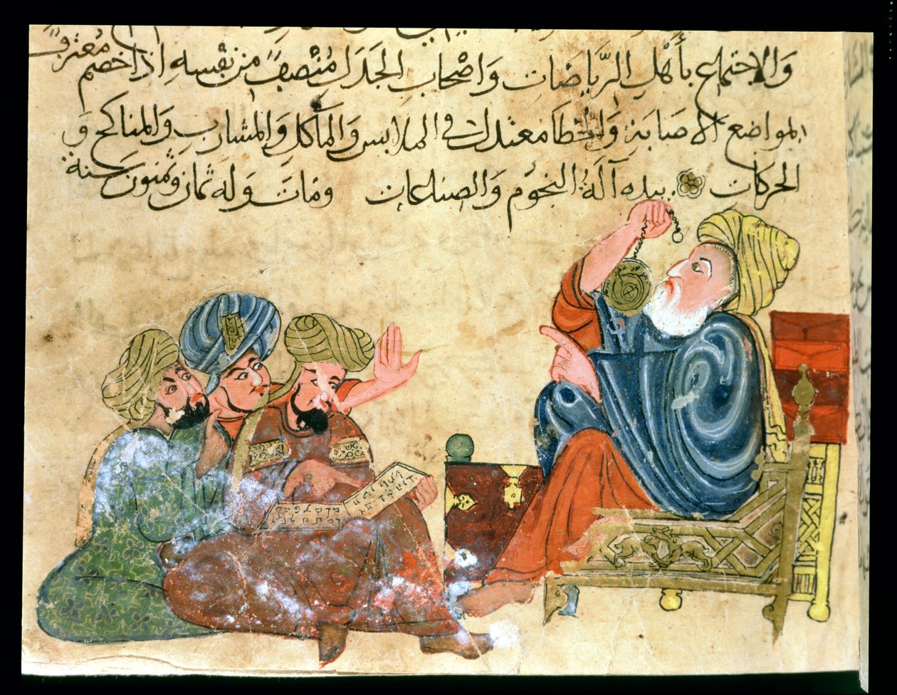 MS احمد III 3206 د ارسطو درس، د کتاب مختار الحکم والمحسن الکلام څخه د المبشیر (قلم او رنګ او په کاغذ باندې ګوچ) پولی autorstwa Turkish School