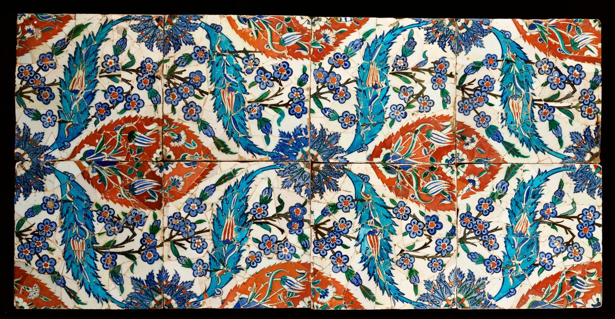 Osiem kompozytowych kwadratowych płytek polichromowanych Iznik, ok.1575 autorstwa Turkish School