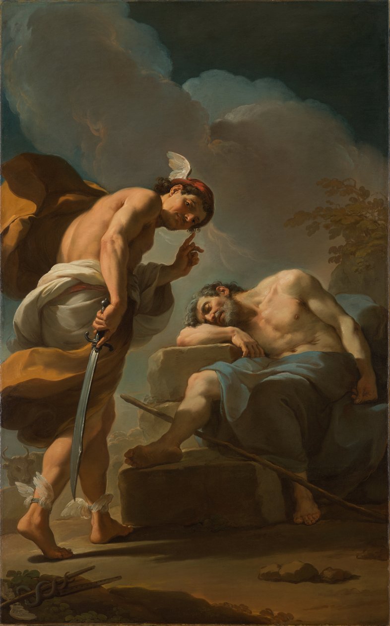 Merkury zamierza ściąć Argusa, c.1770-1775 autorstwa Ubaldo Gandolfi