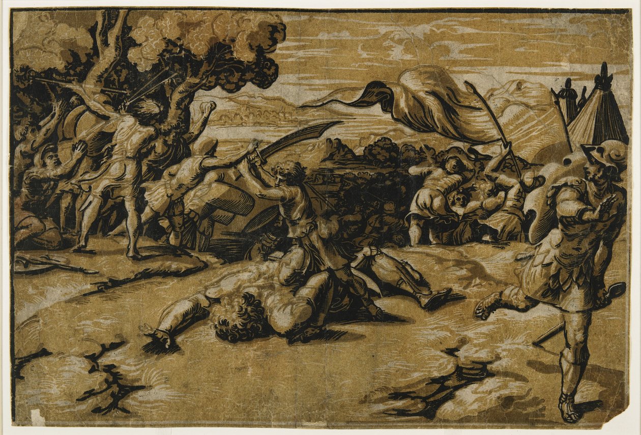Dawid zabijający Goliata, ok. 1518 r. autorstwa Ugo da Carpi