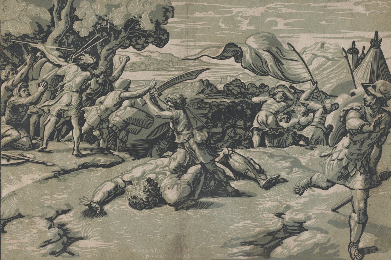 Dawid i Goliat, ca. 1520-27. autorstwa Ugo da Carpi