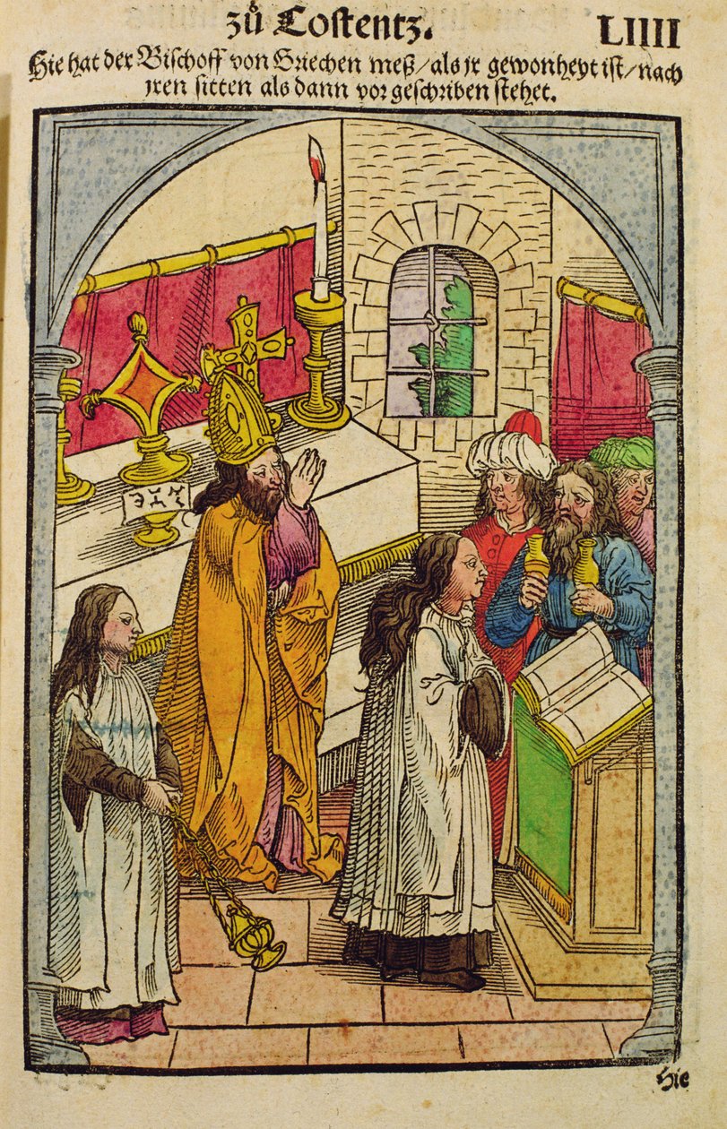 Scena z soboru w Konstancji, z „Chronik des Konzils von Konstanz” autorstwa Ulrich von Richental