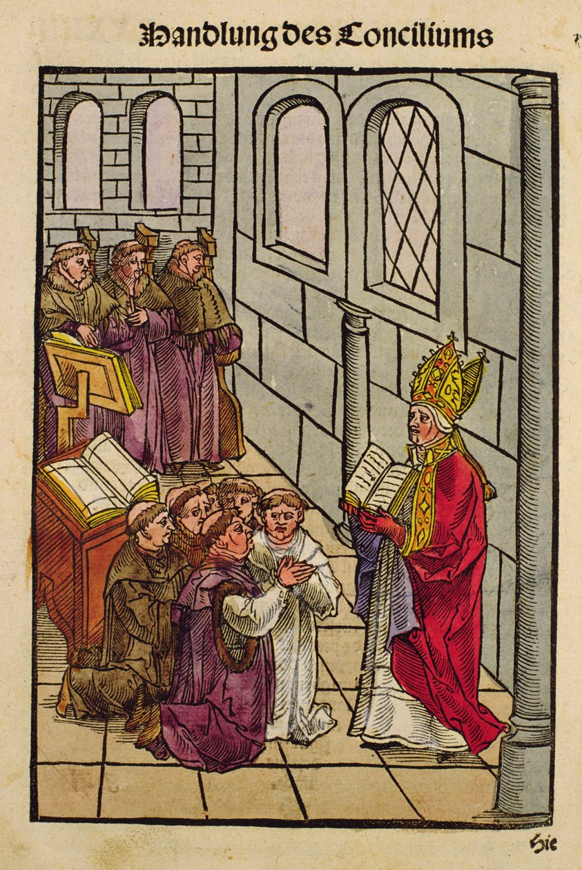 Scena z soboru w Konstancji z „Chronik des Konzils von Konstanz” autorstwa Ulrich von Richental