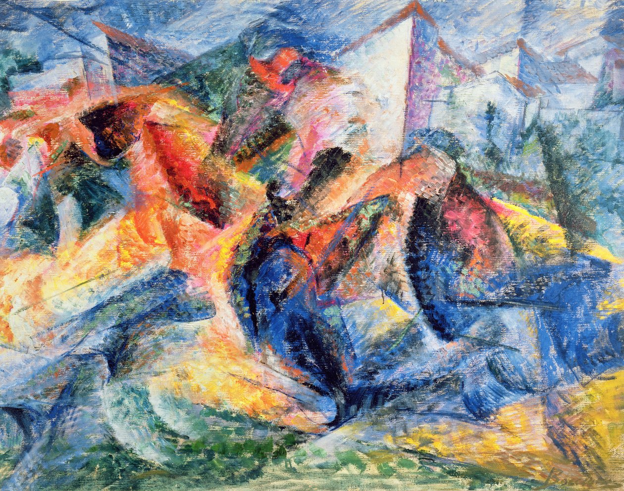 Koń i jeździec i budynki, 1914 autorstwa Umberto Boccioni