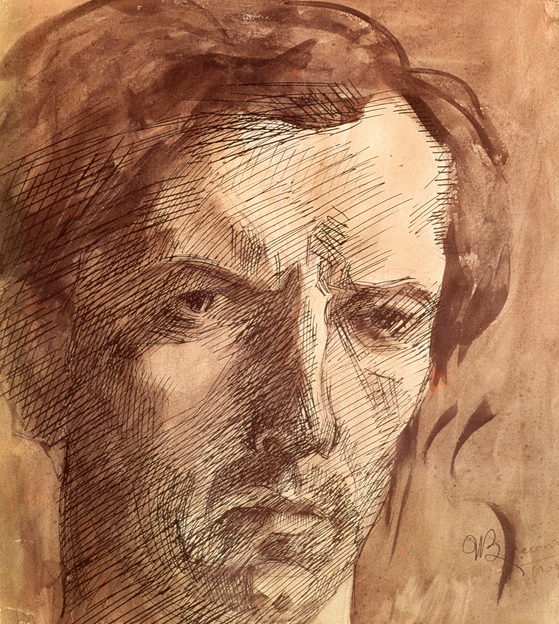 Autoportret, 1909 (atrament i toaleta) autorstwa Umberto Boccioni