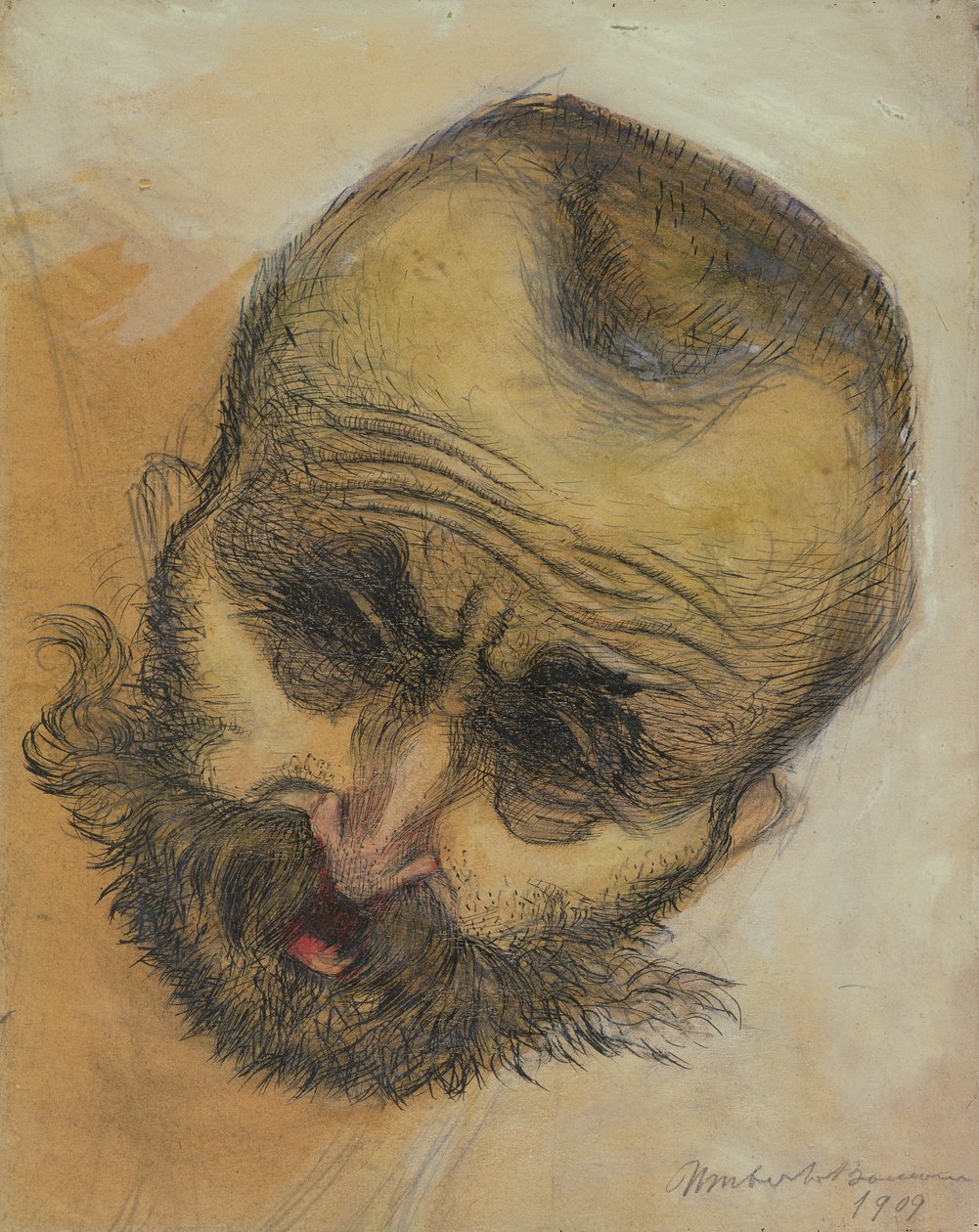Head Study, 1909 (mycie piórem i tuszem) autorstwa Umberto Boccioni
