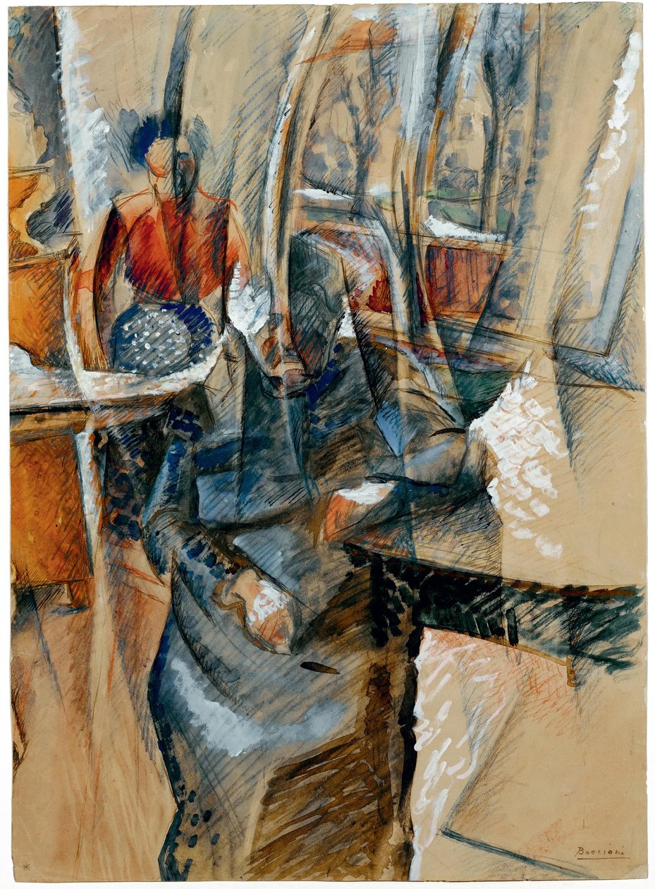 Wnętrze z dwiema postaciami kobiecymi, 1916. autorstwa Umberto Boccioni