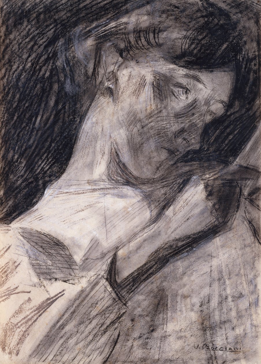 Młoda kobieta czytająca Ines, 1909-10. autorstwa Umberto Boccioni