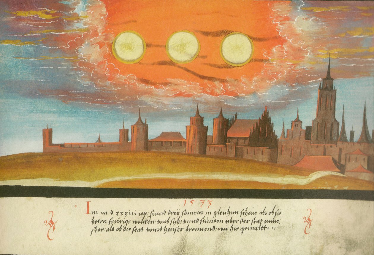 Augsburger Wunderzeichenbuch - Folio 131 Pomocnicze słońca nad Munster autorstwa Unbekannt Unbekannt