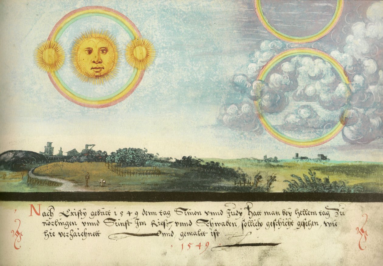 Augsburger Wunderzeichenbuch - Folio 165: Pięć słońc nad Lipskiem 1551 autorstwa Unbekannt Unbekannt