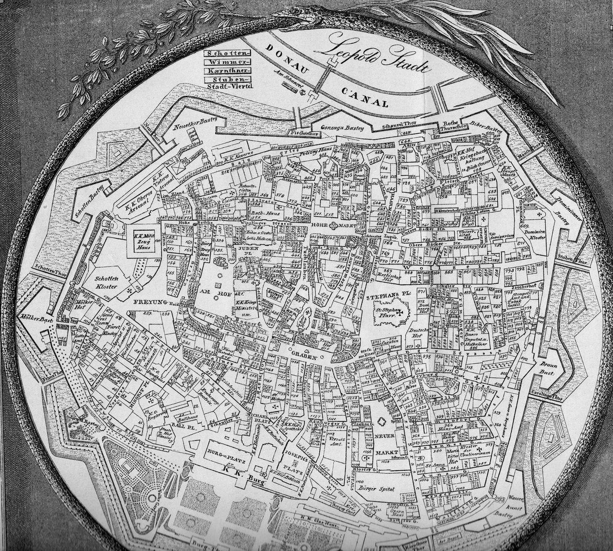 Plan Śródmieścia Wiednia z 1854 r. autorstwa Unbekannt Unbekannt
