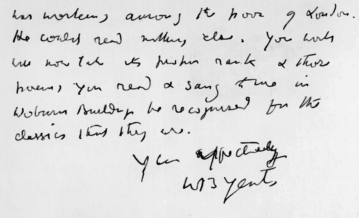 Fragment listu W. B. Yeatsa (1865-1939) autorstwa Unbekannt Unbekannt