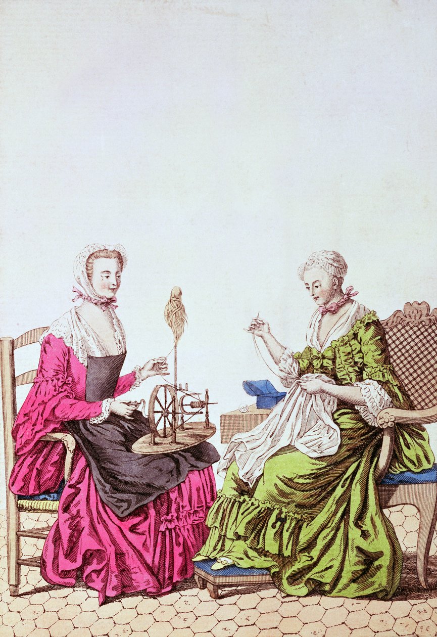 Panie przędące i szyjące, ok. 1765 r. (rycina kolorowa) autorstwa Unbekannt Unbekannt