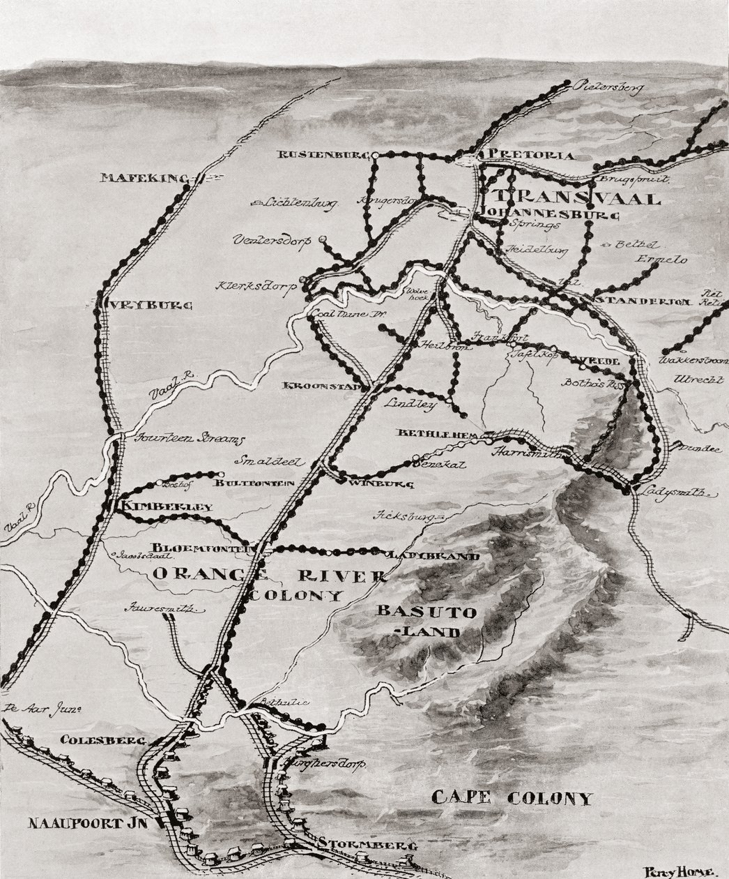Mapa systemu Blockhouse Lorda Kitchenera w Afryce Południowej, 1916 r autorstwa Unbekannt Unbekannt