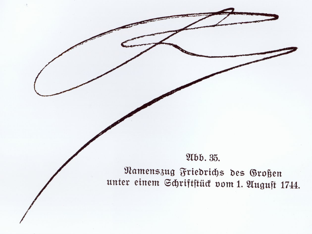Podpis Fryderyka Wielkiego, króla pruskiego, 1 sierpnia 1744 autorstwa Unbekannt Unbekannt