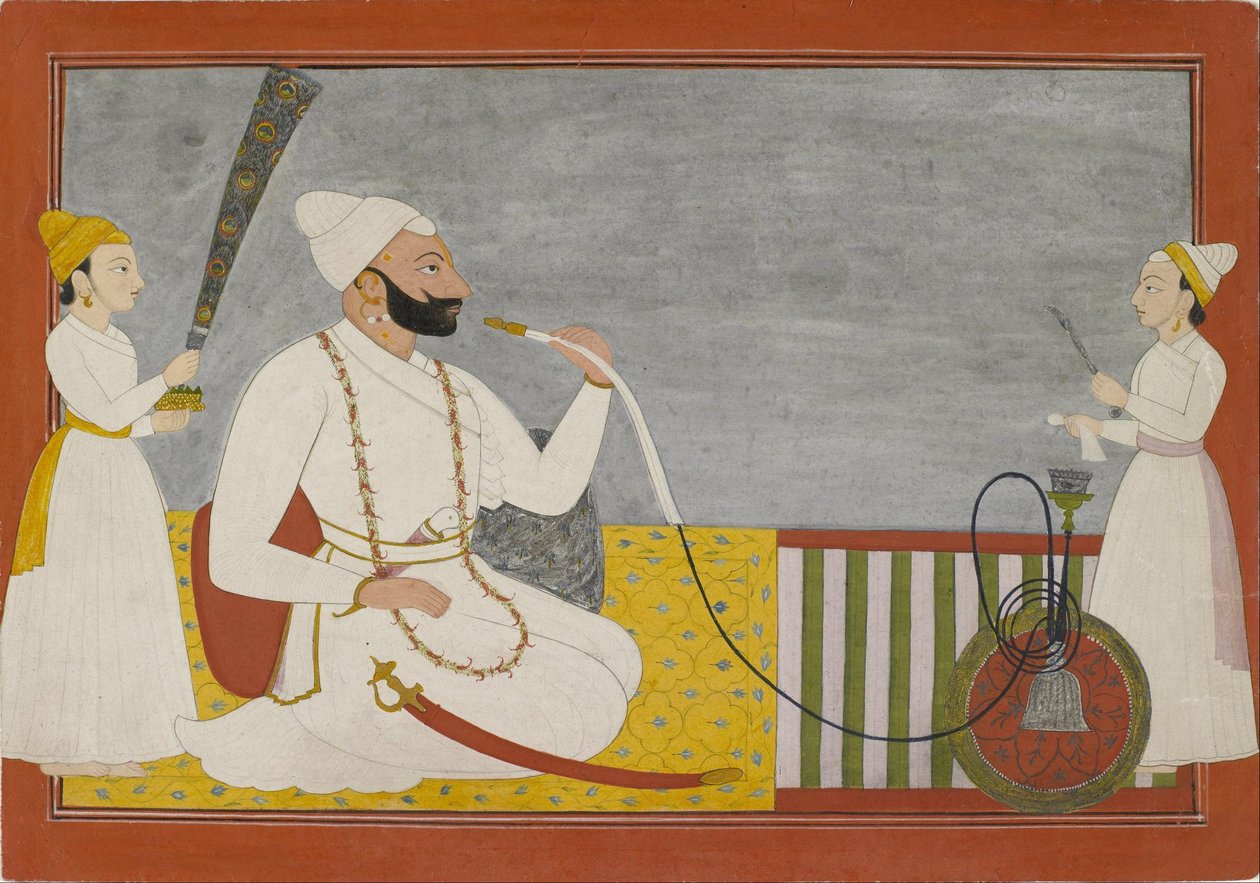 Nieznany Indianin – Raja Ajmat Dev z Mankot palący fajkę wodną autorstwa Unbekannt Unbekannt