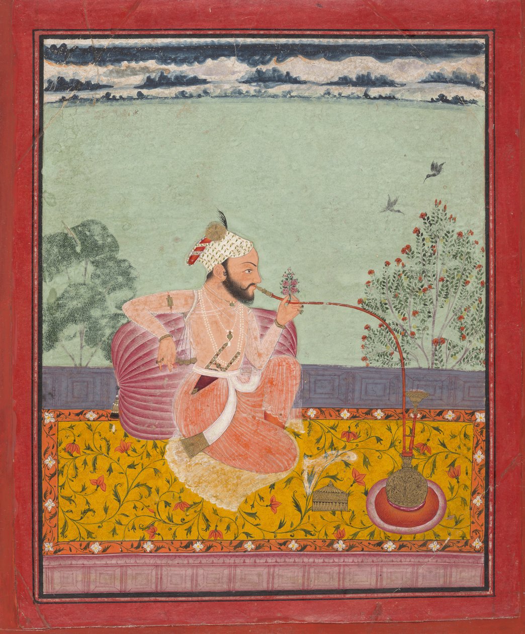 Raja palący fajkę wodną, ca. 1690-1710. autorstwa Unbekannt