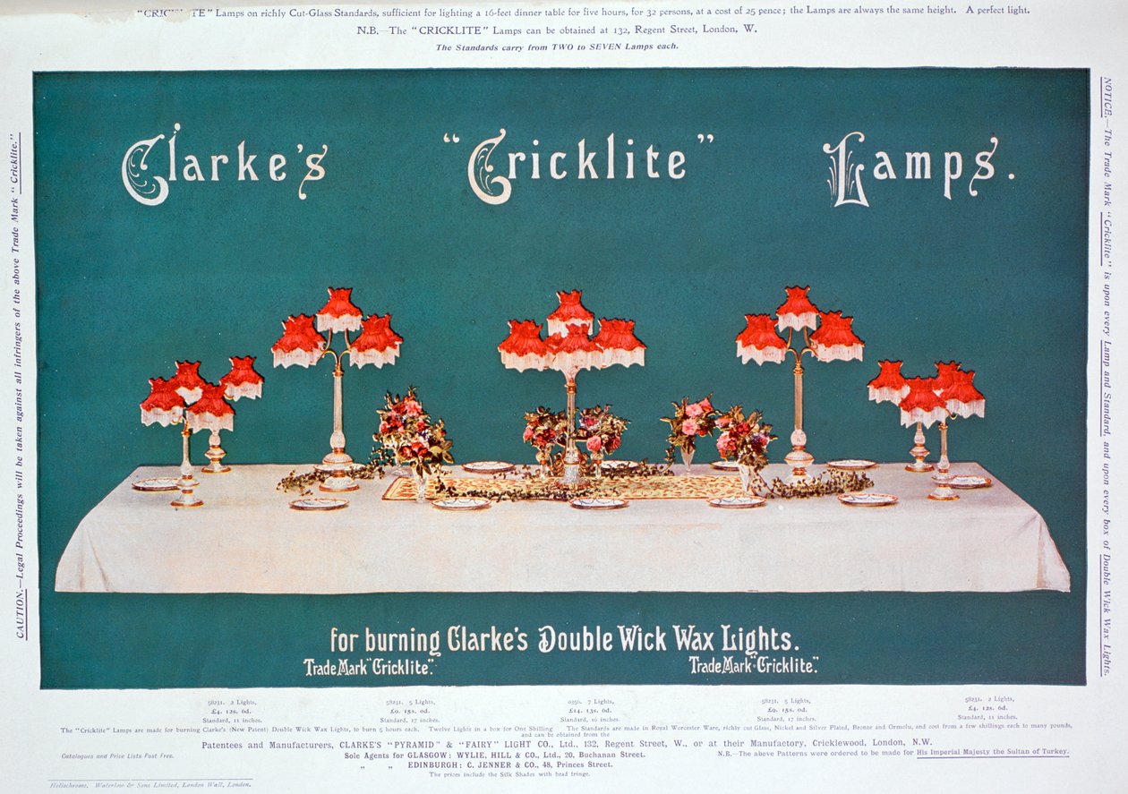 Reklama lamp Clarkes Cricklite, 1899 autorstwa Unbekannt