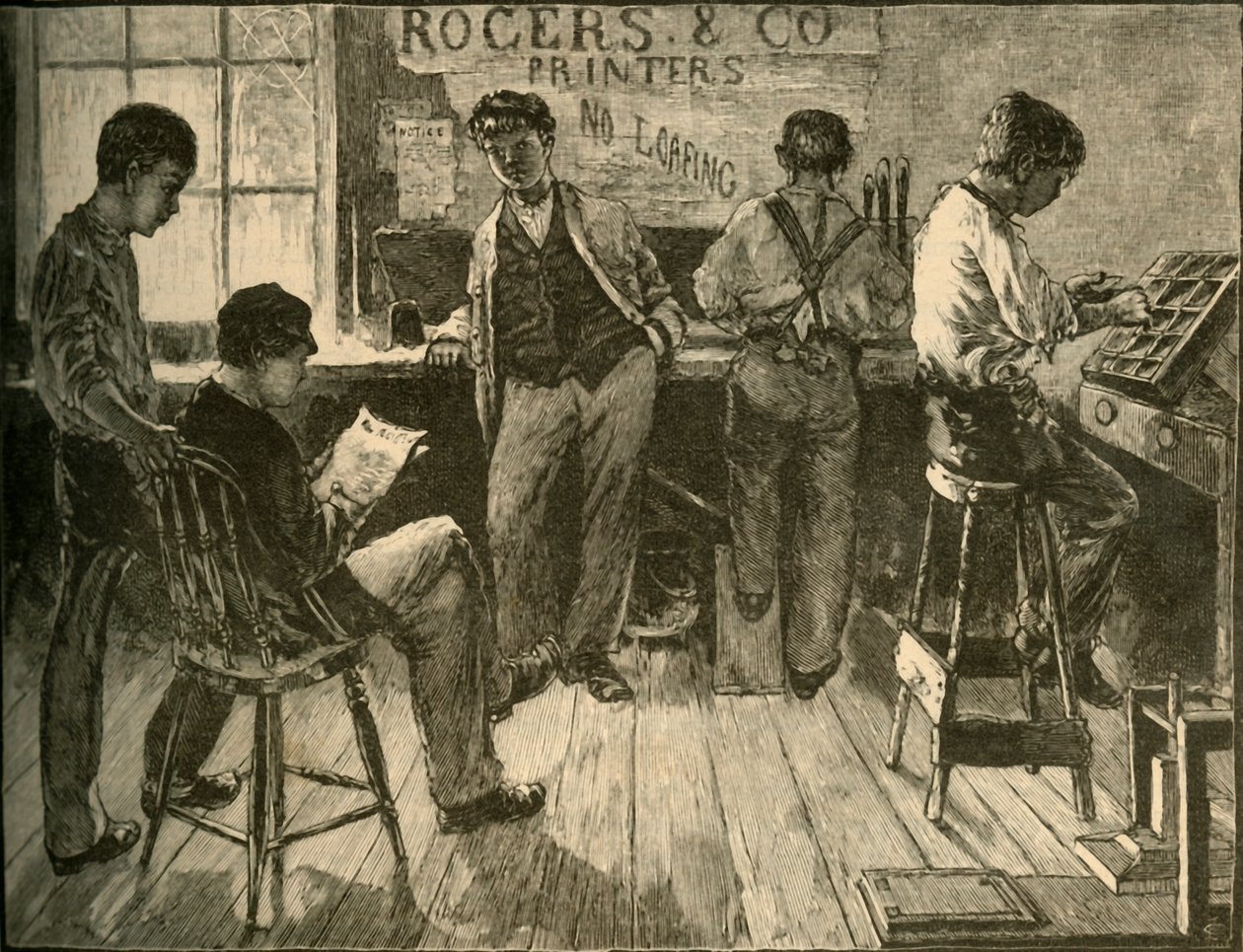 Przy pracy w drukarni, 1881. autorstwa Unbekannt