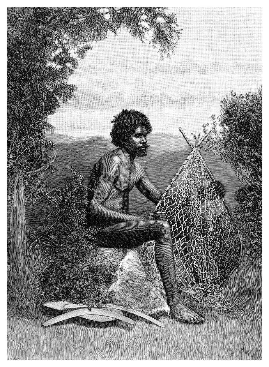 Blackfellow naprawia swoją sieć, Australia, 1886 r. autorstwa Unbekannt