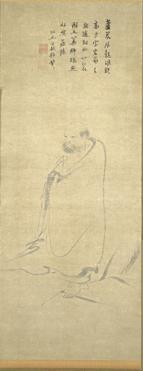 Bodhidharma Przekraczający Jangzi na trzcinie, 1300s. autorstwa Unbekannt