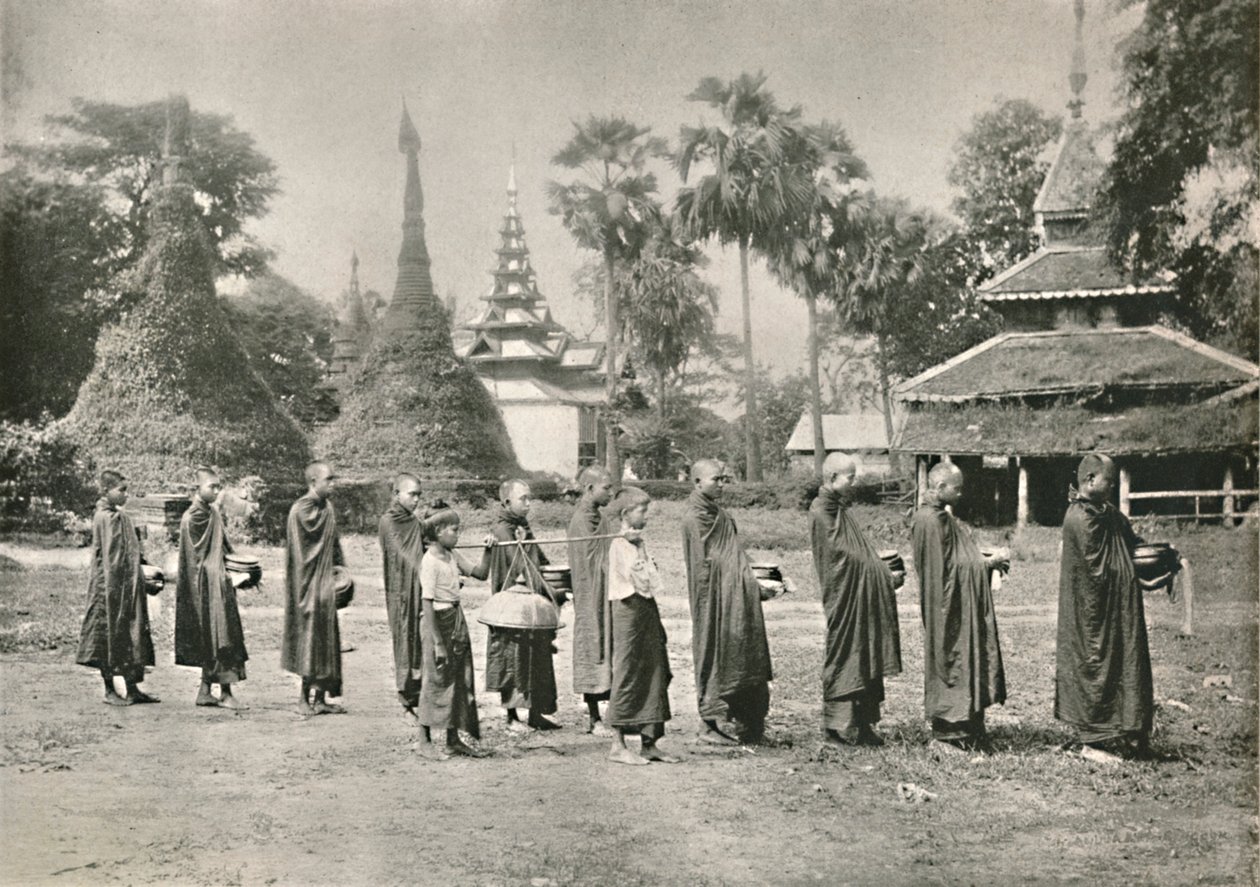 Birmańscy Phoongyies zbierający jałmużnę, 1900. autorstwa Unbekannt