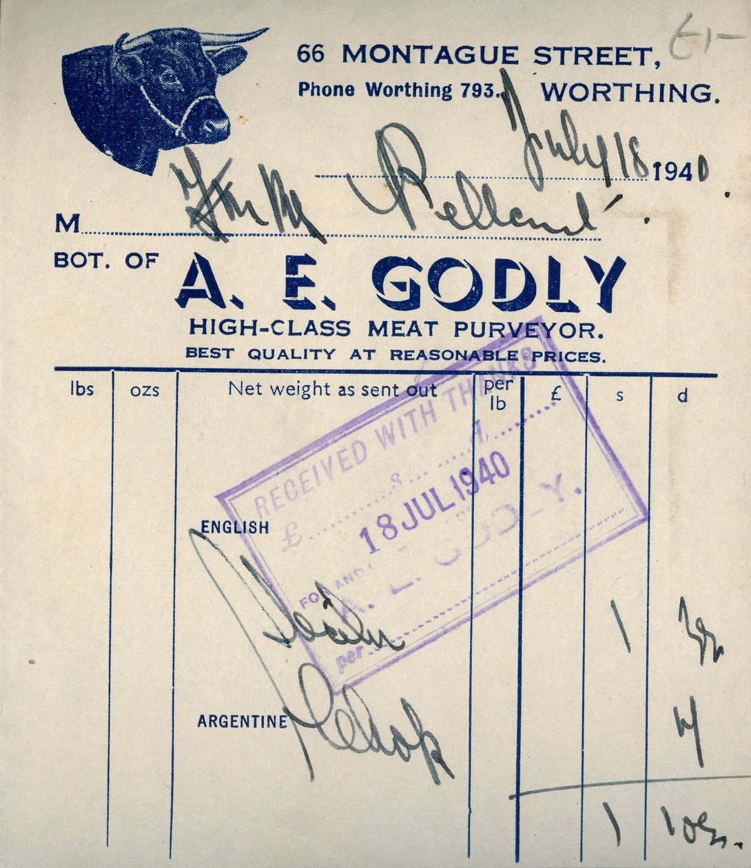 Kwit rzeźnika, 1940. autorstwa Unbekannt