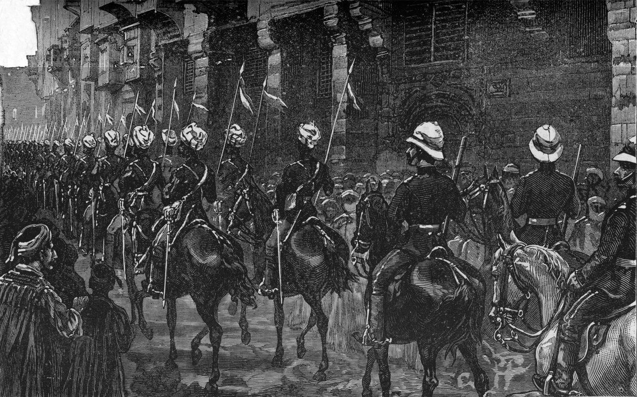 Demonstracja kawalerii w Dzielnicy Arabskiej, Kair, ok. 1882–85 autorstwa Unbekannt