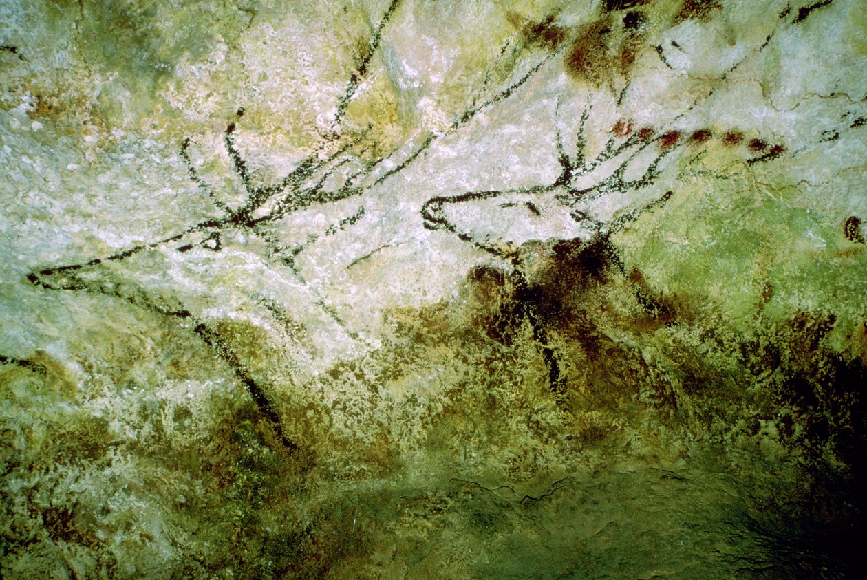 Malowidło jaskiniowe przedstawiające „pływający jeleń” z Lascaux, ok. 15000 pne autorstwa Unbekannt