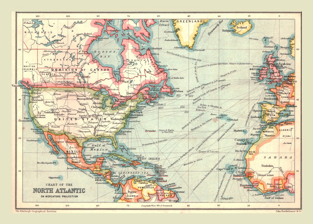 Mapa Północnego Atlantyku, 1902. autorstwa Unbekannt