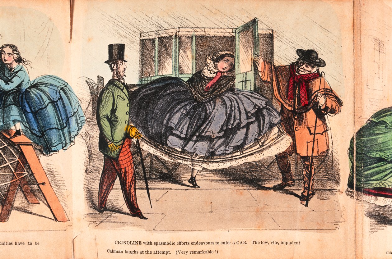 „Krynolina – jej trudności i niebezpieczeństwa”, ok. 1860 r. autorstwa Unbekannt
