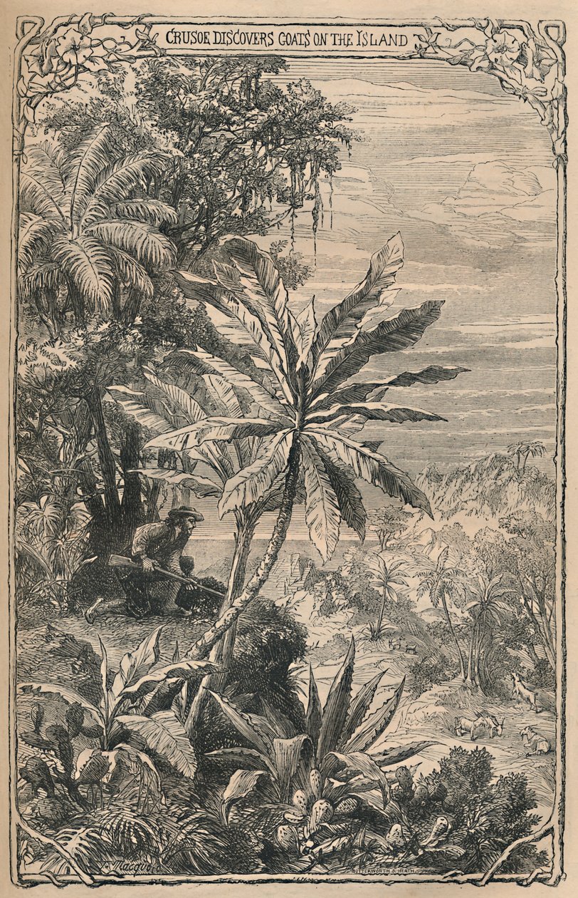 Crusoe odkrywa kozy na wyspie, ok. 1870 r. autorstwa Unbekannt