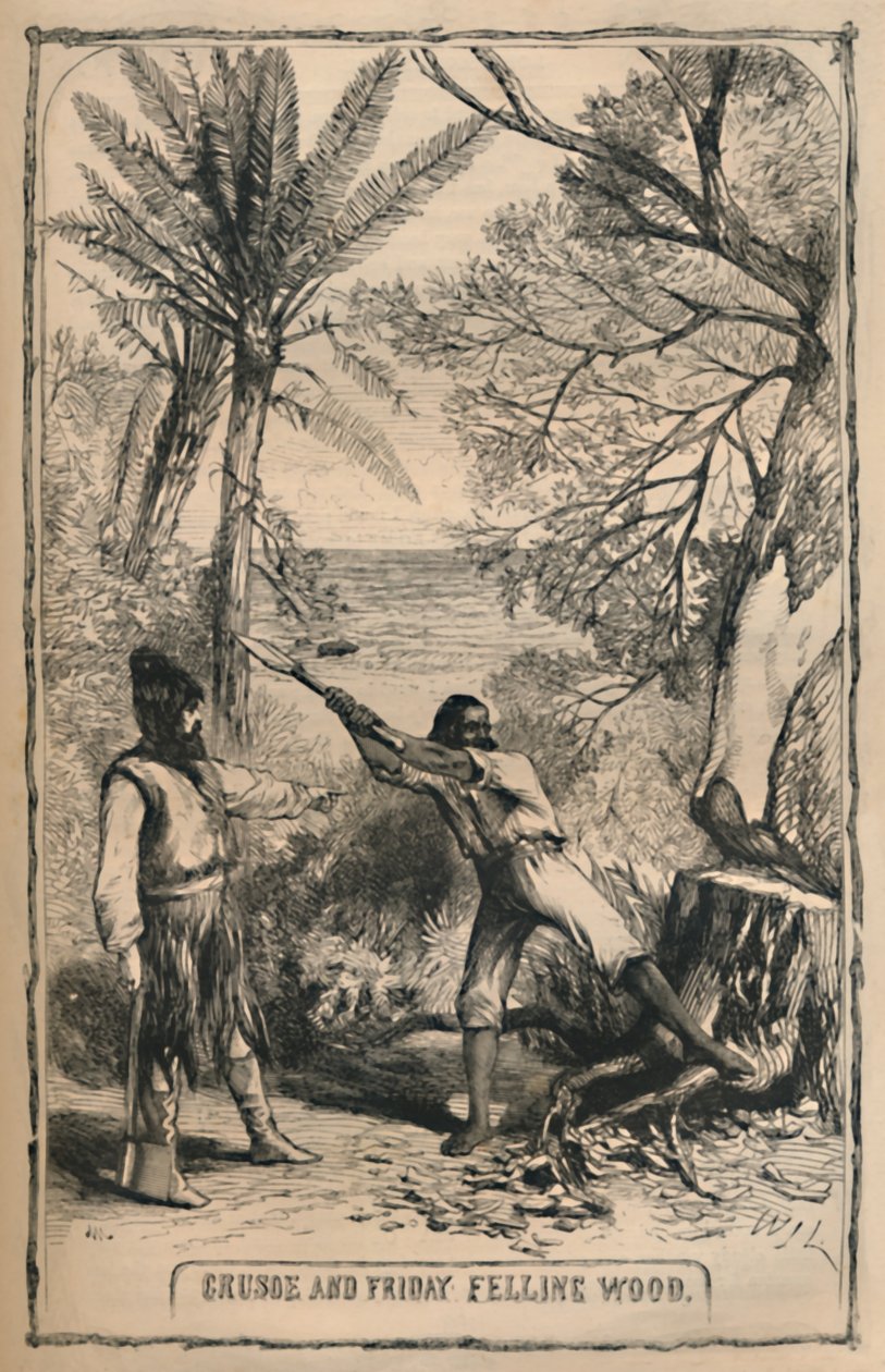 Crusoe i piątek wyrębu drewna, c1870 autorstwa Unbekannt