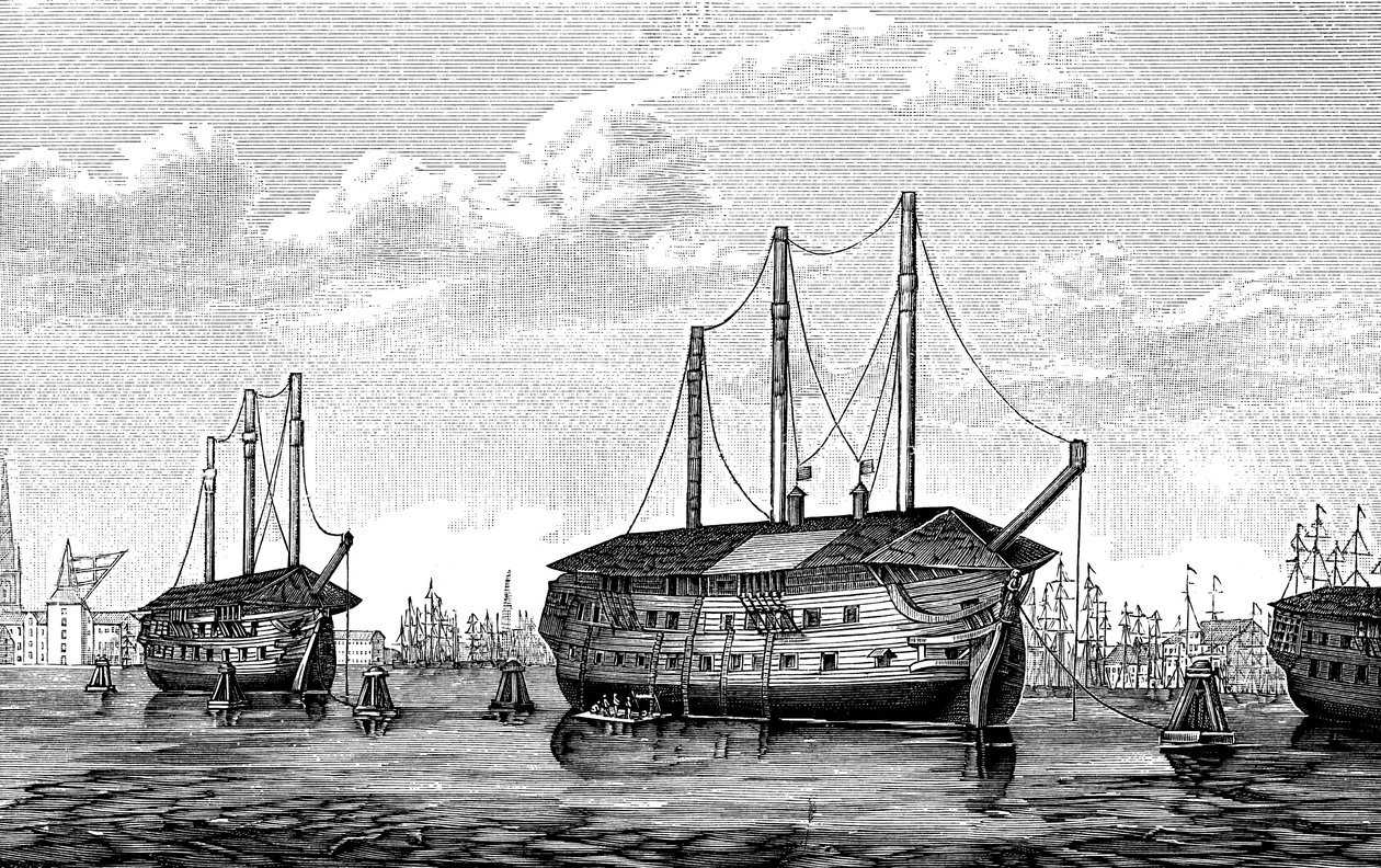 Duńskie statki więzienne Dronning Maria i Waldemar, Kopenhaga, 1848-1849. autorstwa Unbekannt
