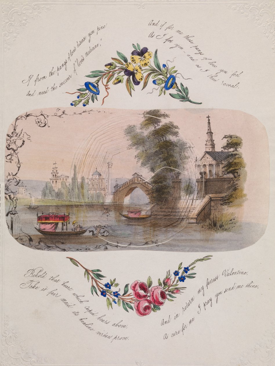 Podwójna walentynka z pajęczyny ze sceną wenecką, 1830-50. autorstwa Unbekannt