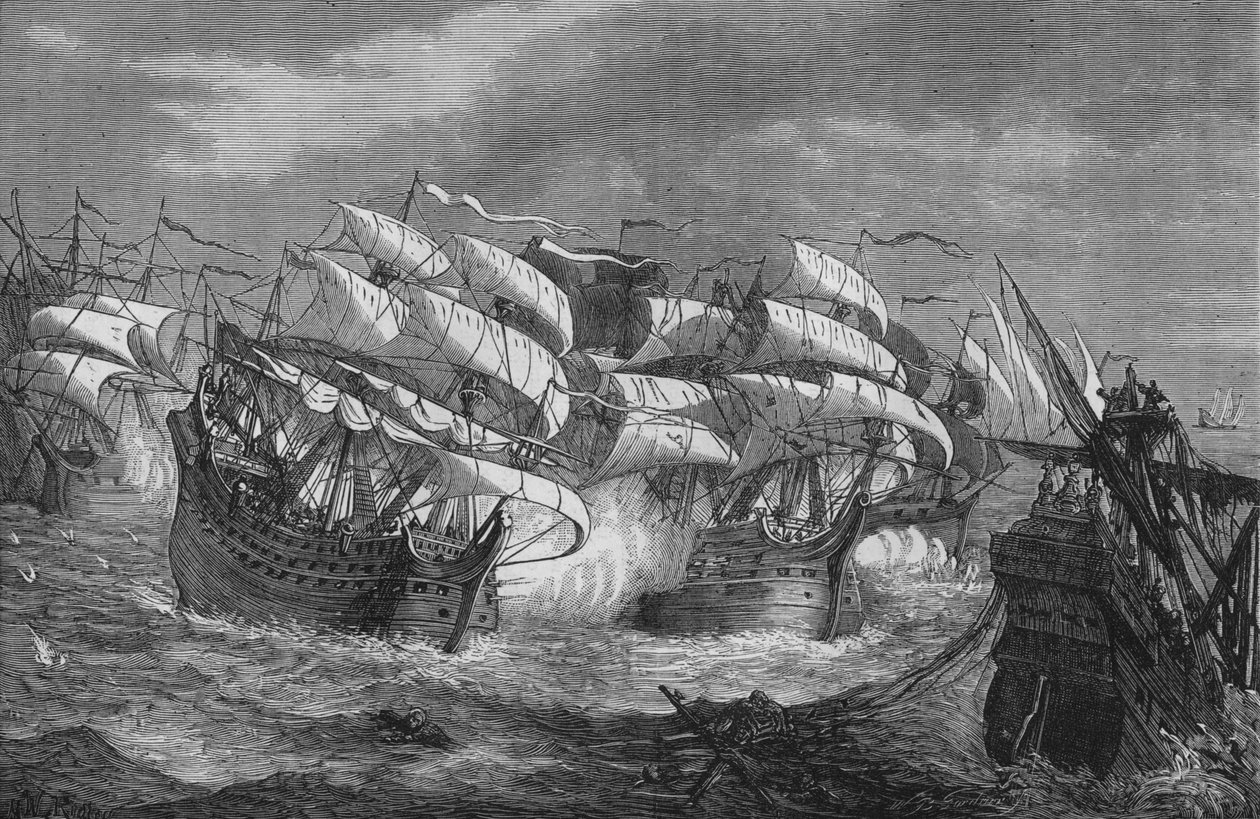 Drake atakujący hiszpański statek skarbów, c1578, c1880 autorstwa Unbekannt