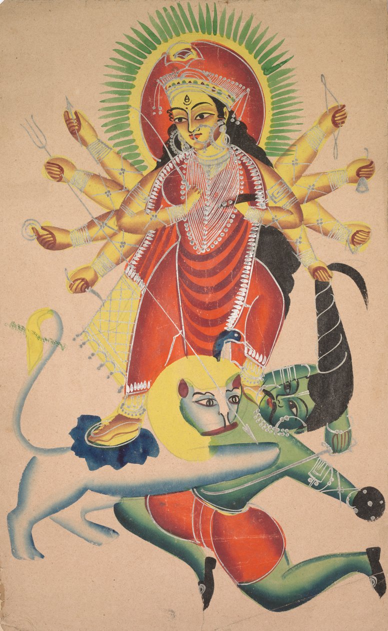 Durga zabija demona Mahishę, 1800. autorstwa Unbekannt