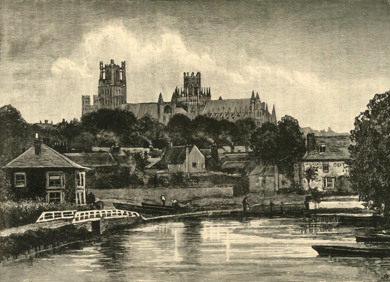 Katedra w Ely, od mostu kolejowego, 1898. autorstwa Unbekannt