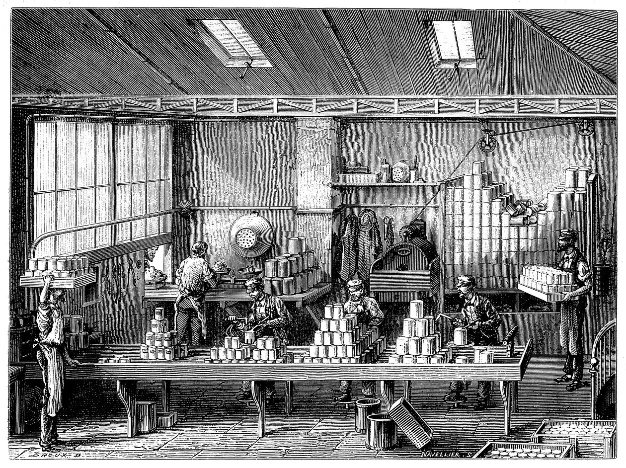 Napełnianie i lutowanie puszek po żywności, Francja, ok. 1870 r. autorstwa Unbekannt