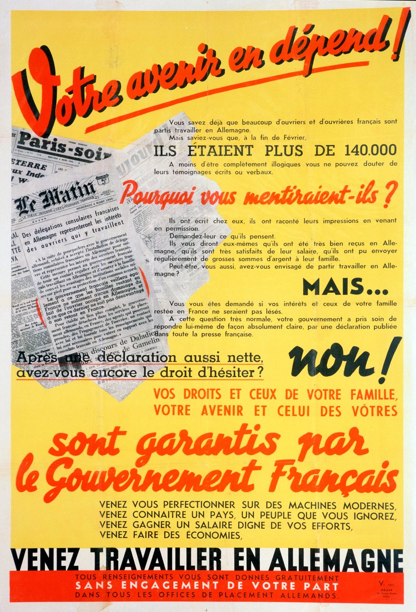 Plakat francuscy robotnicy dla Niemiec, c1942-c1944 autorstwa Unbekannt